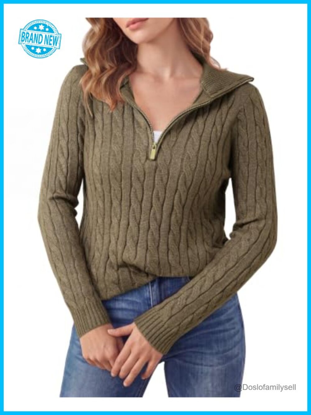 Messic Dressy Quarter Zip Cable Knit Winter Sweater for Women Long Sleeve